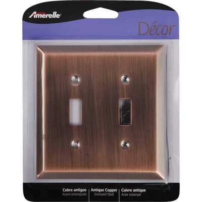 Amerelle 2-Gang Stamped Steel Toggle Switch Wall Plate, Antique Copper
