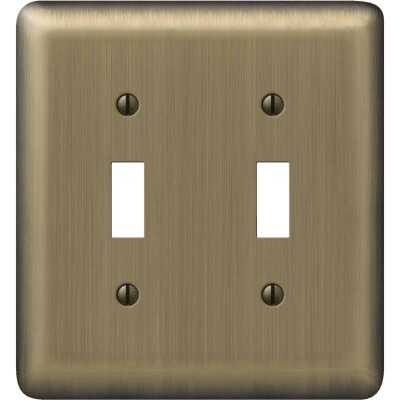 Amerelle 2-Gang Stamped Steel Toggle Switch Wall Plate, Brushed Brass